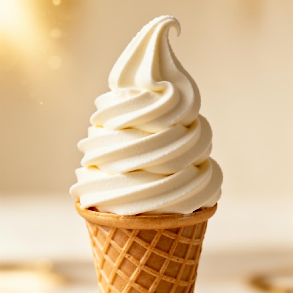 Perfect swirl of vanilla soft serve in a waffle cone